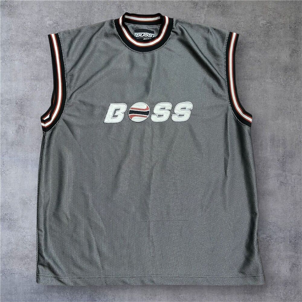 BOSS Vintage Y2K Spellout Logo Silver Basketball Tank Top Jersey Men's XL